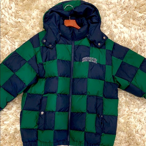 supreme checkered puffer jacket